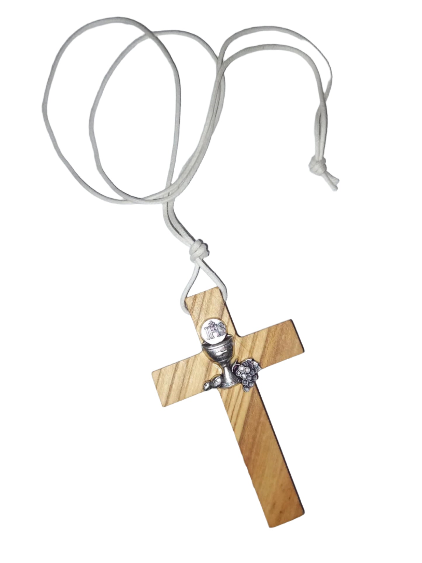 Cross first communion in olive wood. Complete with SVP blue gift bag.