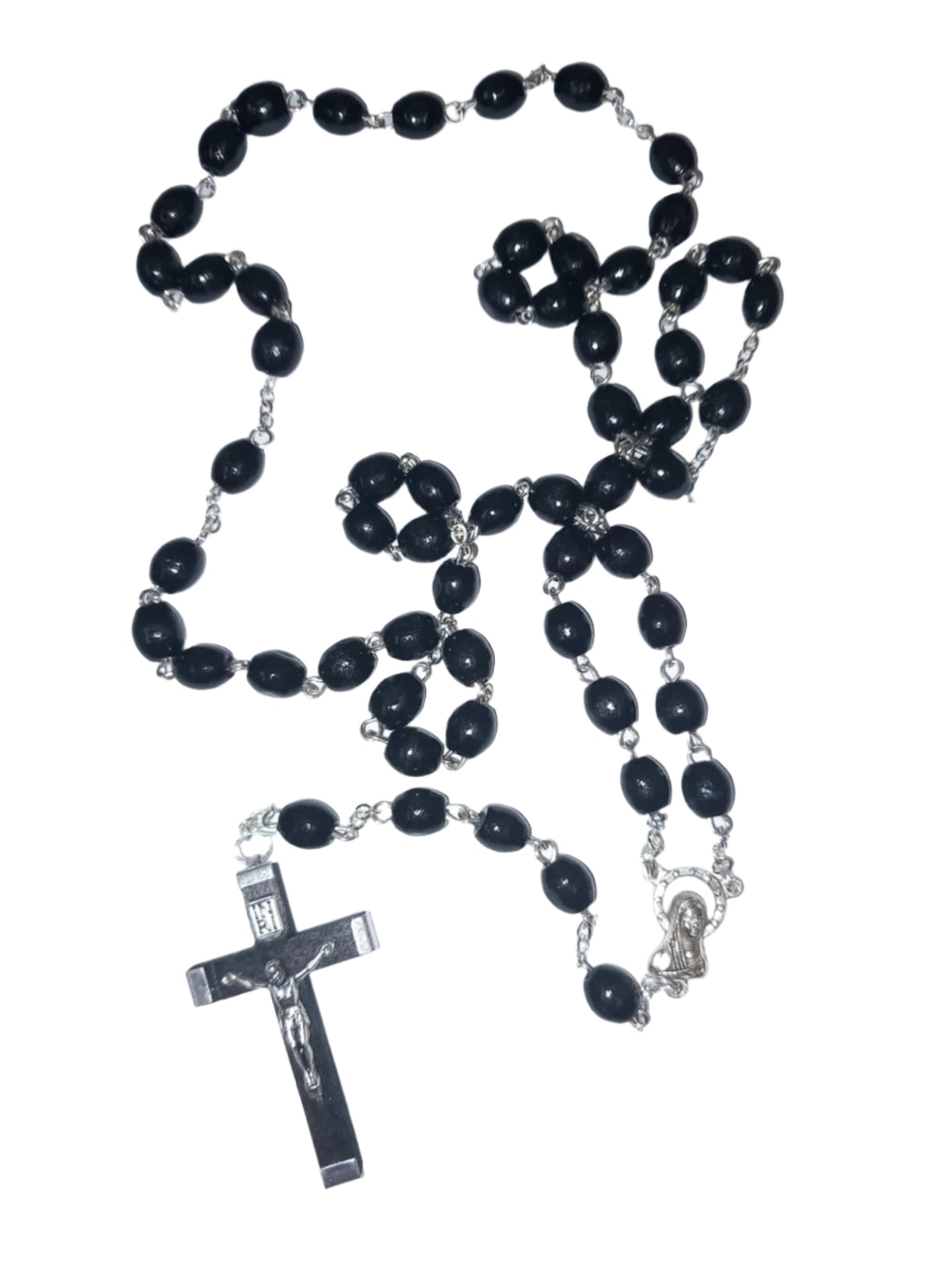 Oval 7 mm beads wood rosary (Black). Complete with SVP blue gift bag.