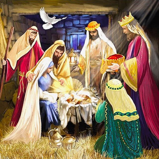 Gathered at the manger. 2025 design. 10 cards plus envelopes.