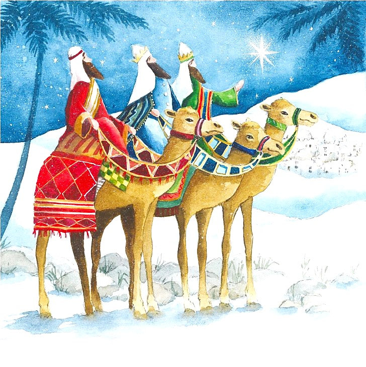 Three kings arrive. 2025 design. 10 cards plus envelopes.
