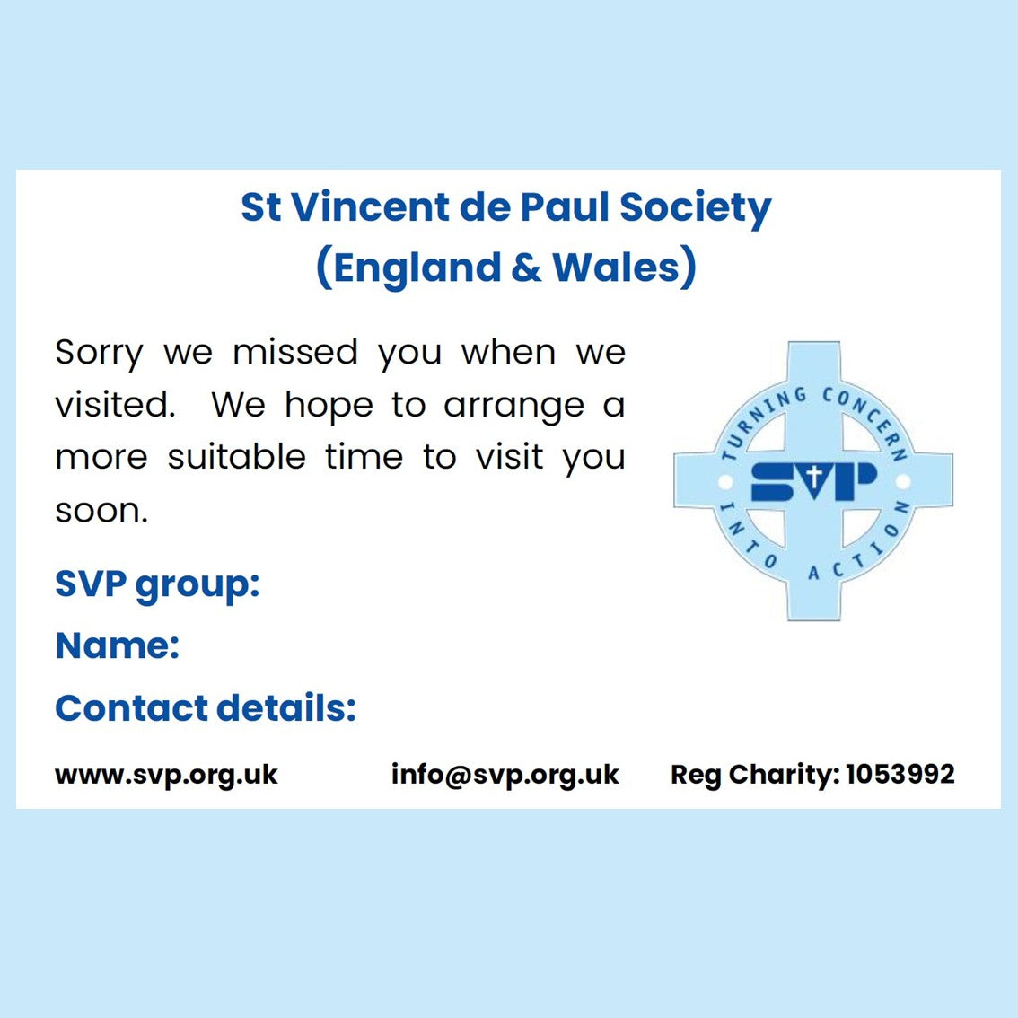 Sorry we missed you cards (£1 for 20 cards)