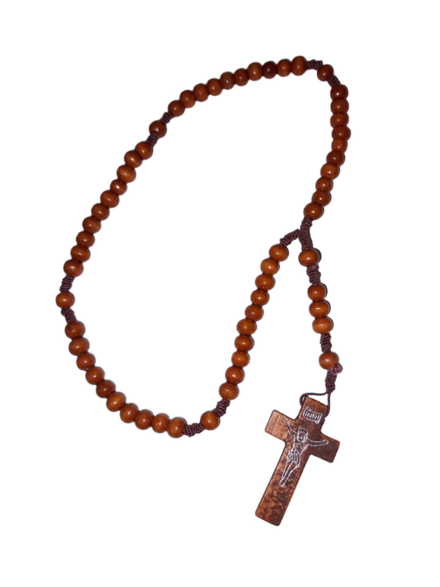 Stretchable Franciscan rosary, dark wood. Complete with SVP blue gift bag.