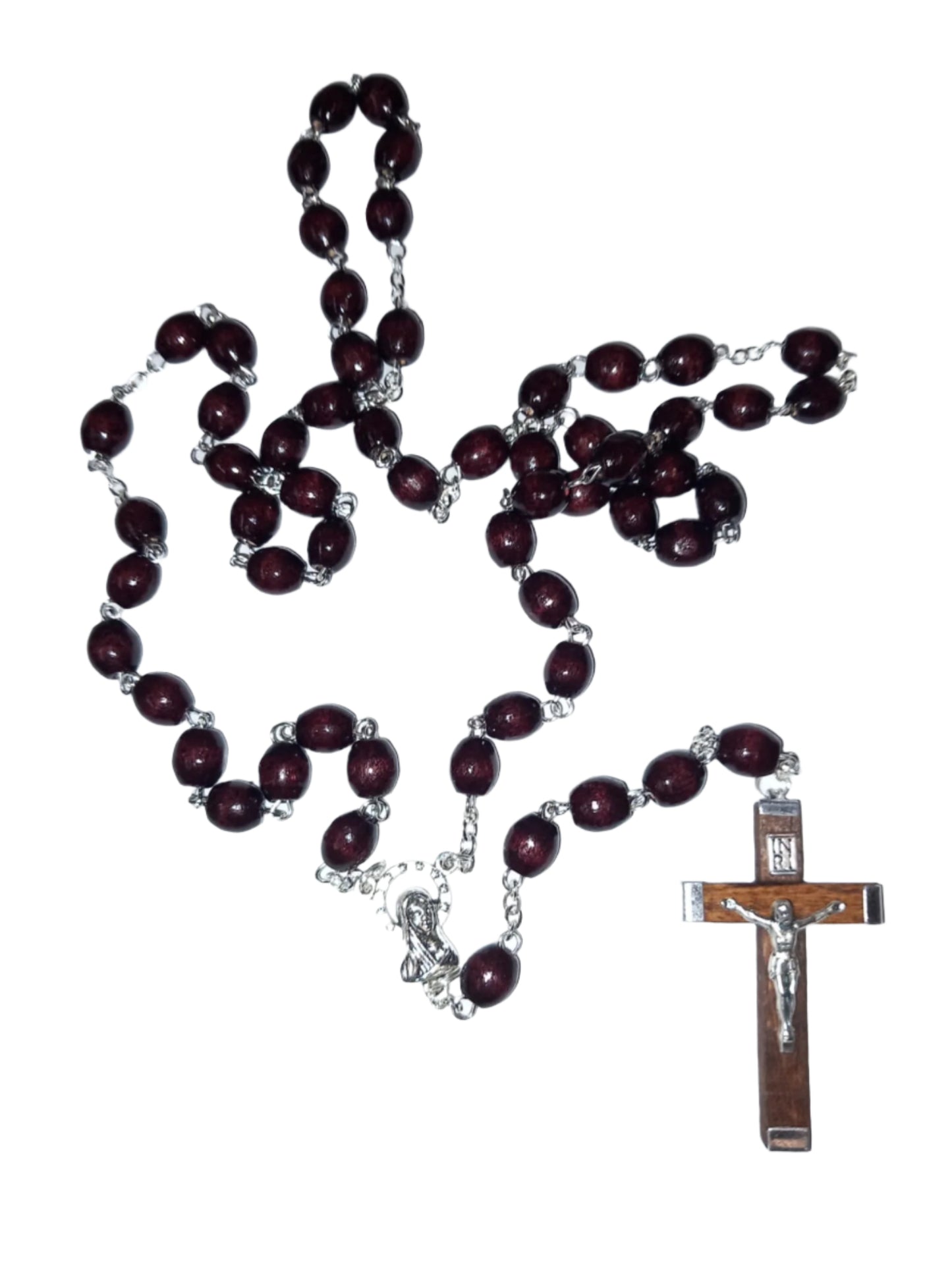 Oval 7 mm beads wood rosary (Red). Complete with SVP blue gift bag.