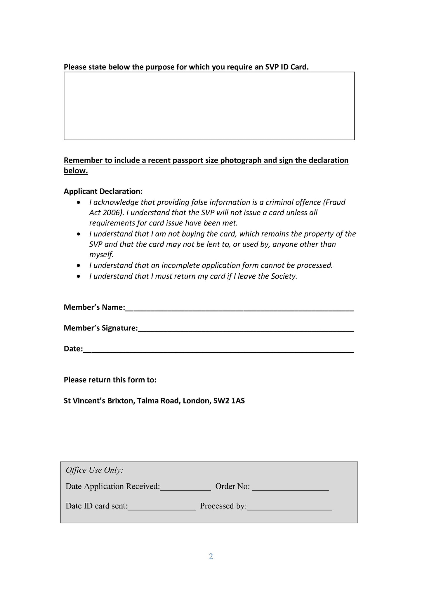 Online resource: SVP ID card application form