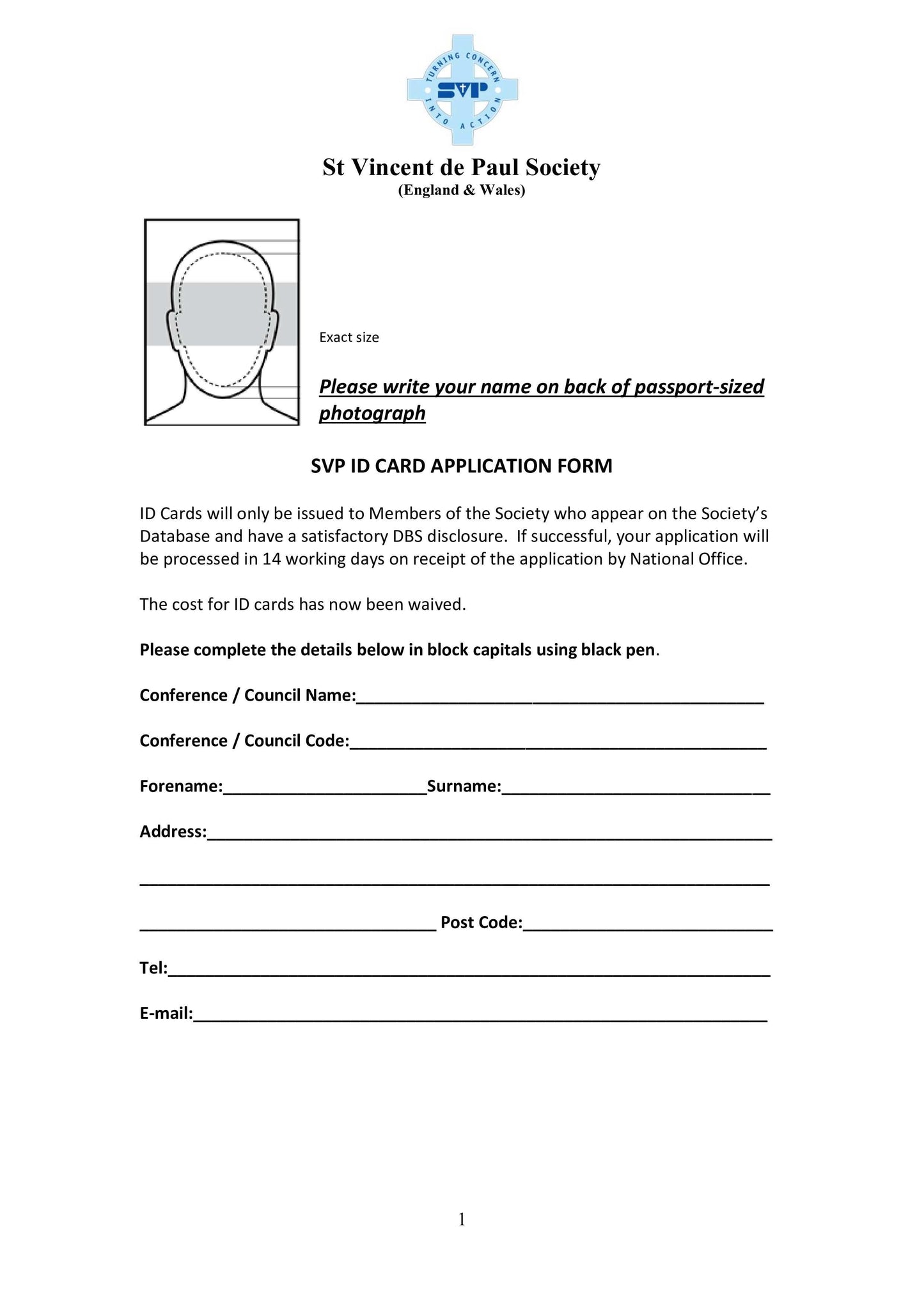Online resource: SVP ID card application form