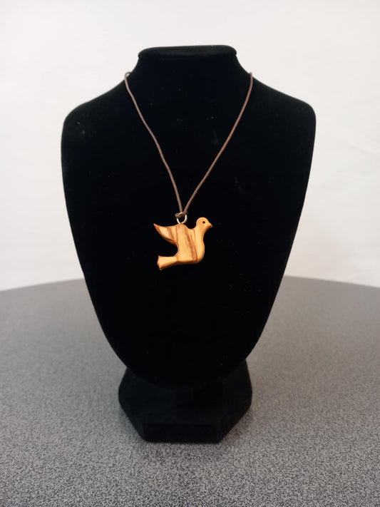 Medal Pendant olive wood dove. Complete with SVP blue gift bag.