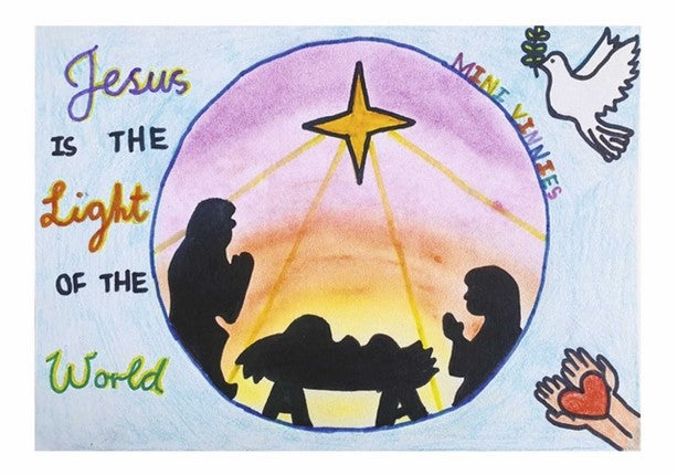 Mini Vinnie Winner Christmas Card Competition: Jesus is the light of the World. (Pack of 10) 2023