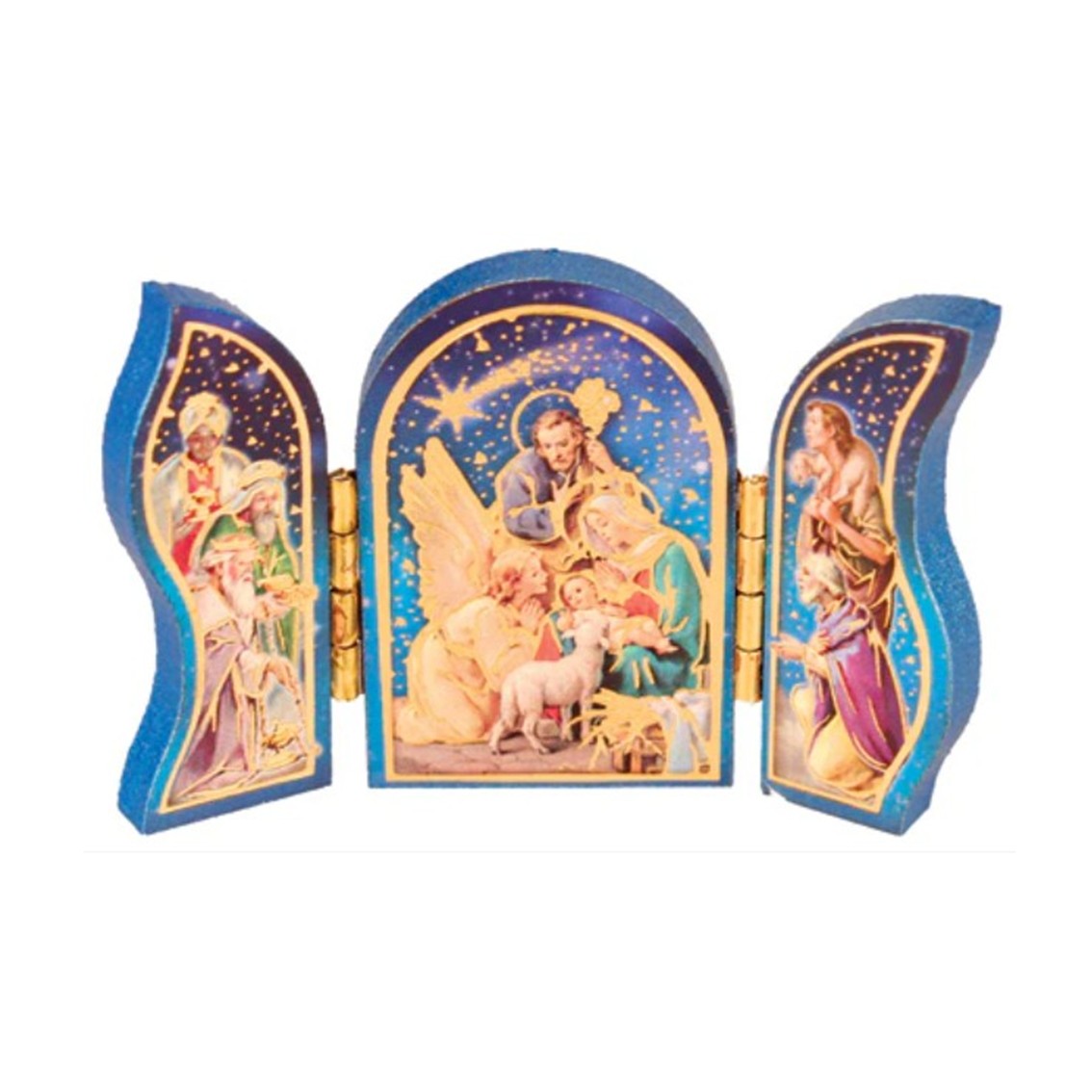 Wood Nativity Triptych Magnet (w/ Gold Foil Highlights)